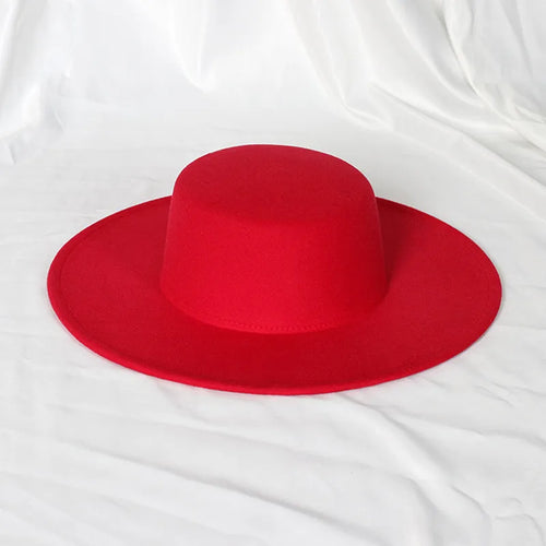 New Oversized Edge Flat Top Hat Retro French Felt Hat