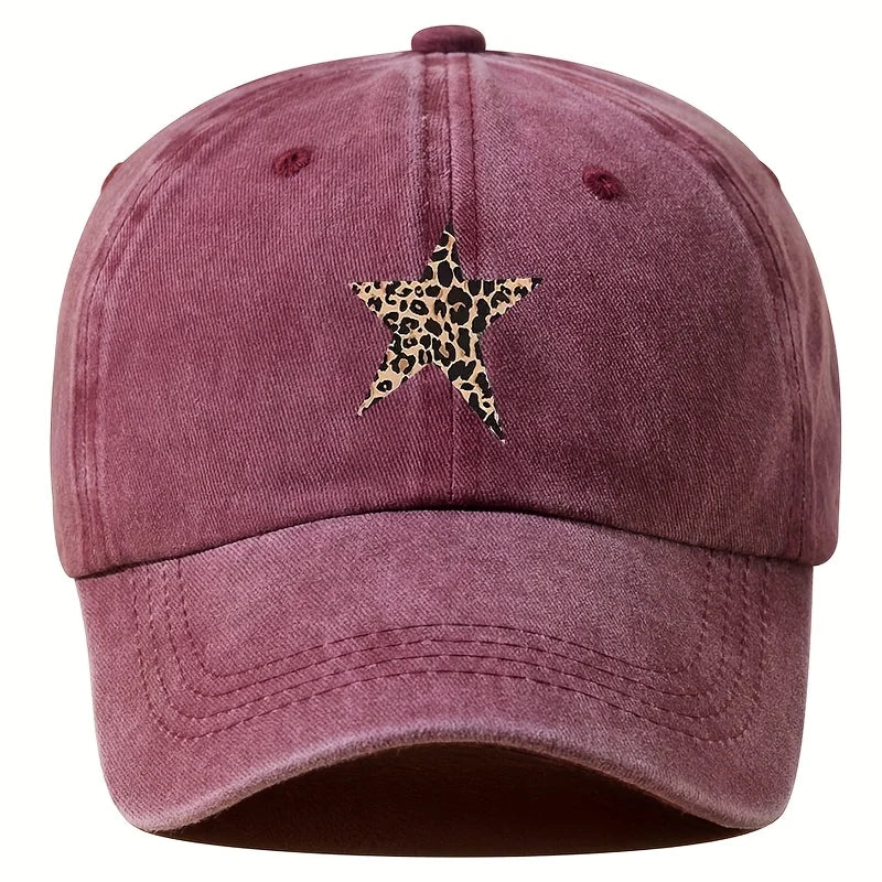 Retro Imitation Baseball Cap with Leopard Print Star Design for Leisure Outdoor Travel