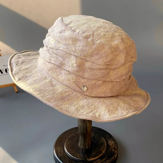 Korea Style Linen Premium Pleated Bucket Hat