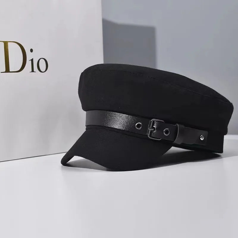 Belt Buckle Flat Top Duck Hat Fashion Trend Beret Artist Octagonal Cap