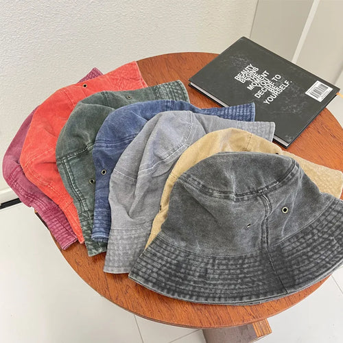 Washed Denim Bucket Hat Women Fisherman's Hat Bucket Hat Unisex Bob Caps Hip Hop Gorros