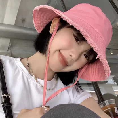 Summer Frayed Edge Bucket Hats Woman Outdoor