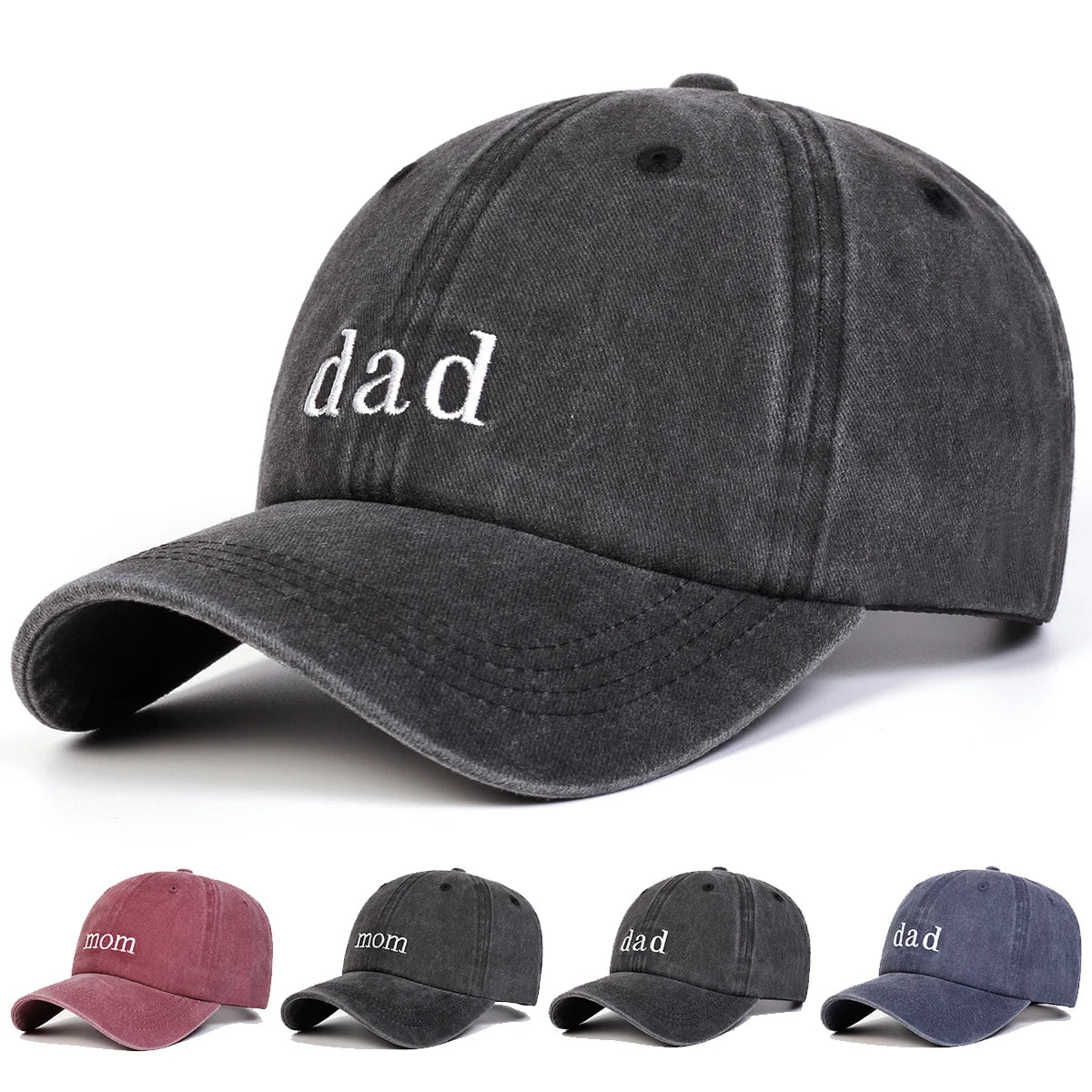 Unisex Mom Dad Letter Embroidery Washed Baseball Cap Spring Autumn