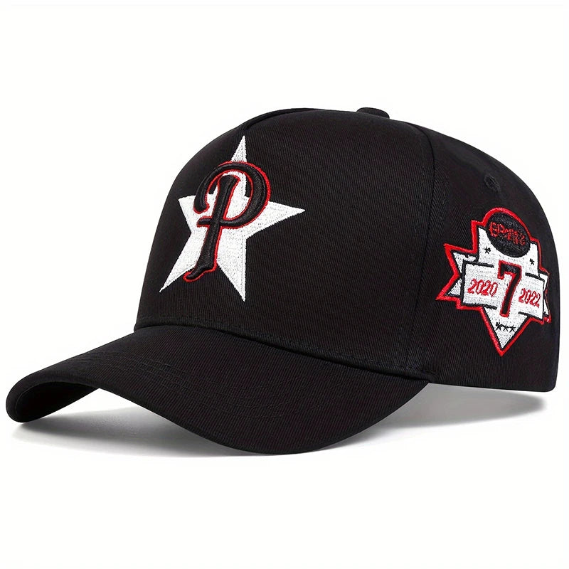 Unisex Five Pointed Star P Letter Embroidery Side 7 Baseball Caps Spring Autumn