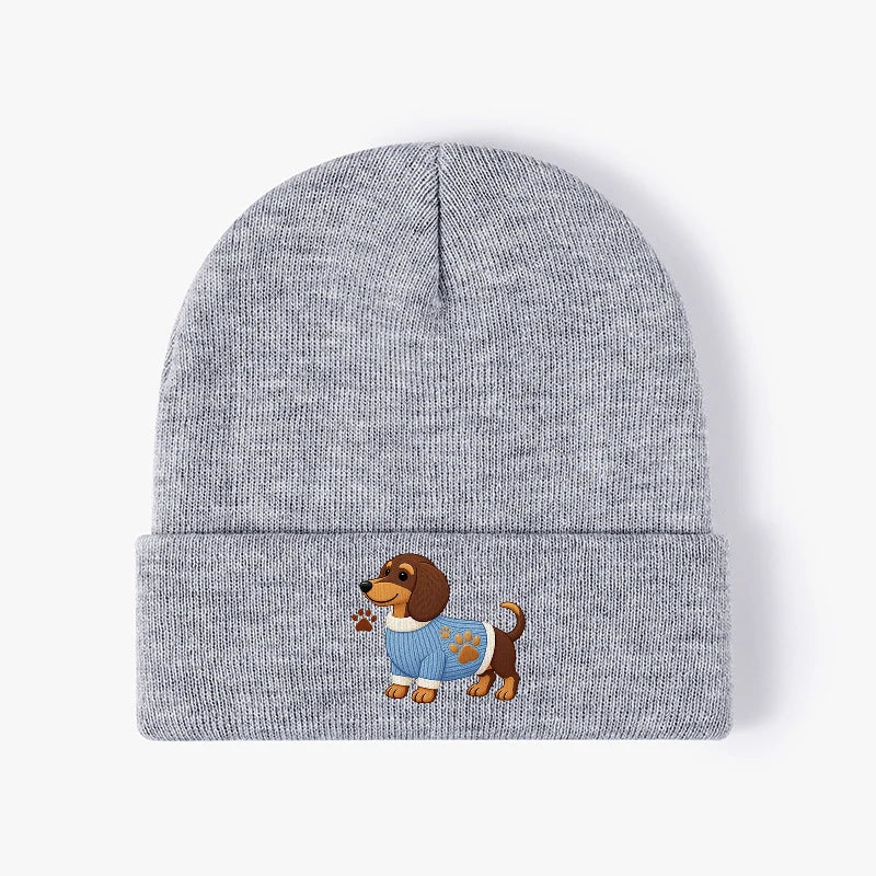 Dachshund Dog Knit Beanie Warm Cuffed Skull Cap