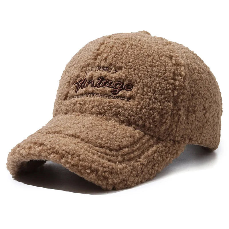 Trendy Warm Lambswool Baseball Caps Windproof Women Hats