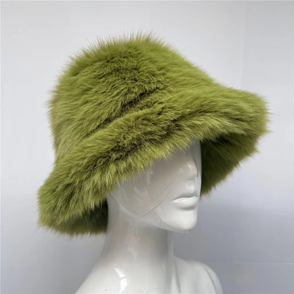 New Luxury Warm Faux Fur Bucket Hats Women
