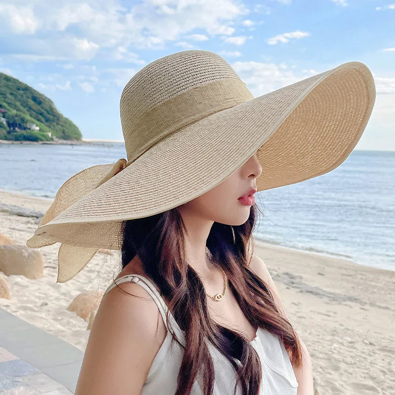 Women's Seaside Bow Beach Hat Oversize Straw Hat