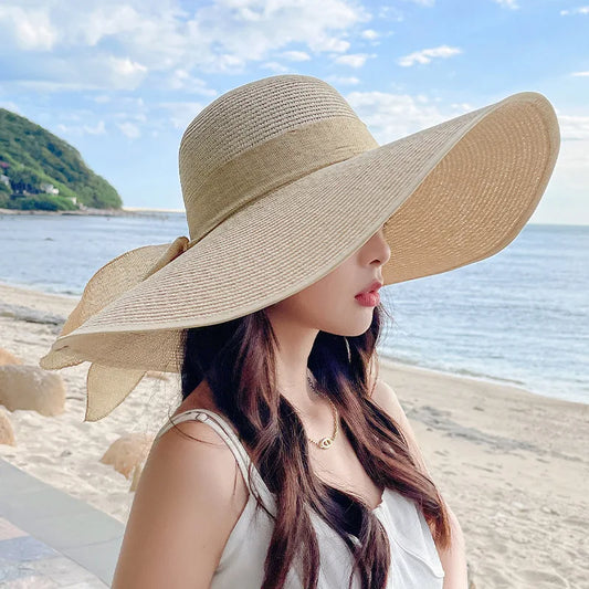Women's Seaside Bow Beach Hat Oversize Straw Hat