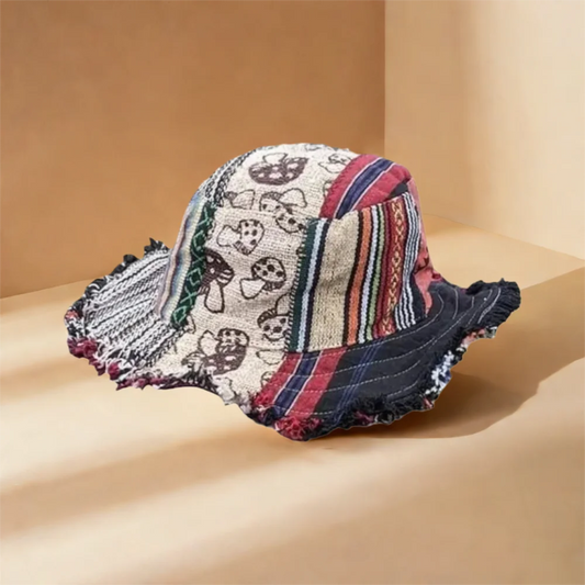 Patchwork Multicolored Mushroom Hemp Hat
