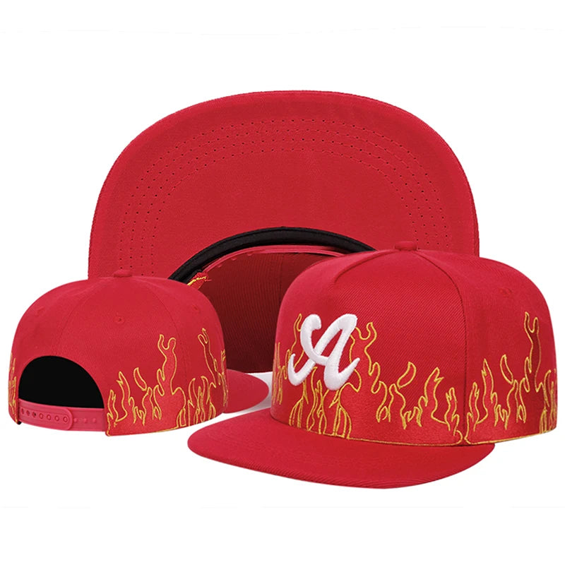 Personalized Creative Flat Edge Hat A Letter Flame Embroidered Snapback Hat Outdoor Daily Leisure Decoration HipHop Hat
