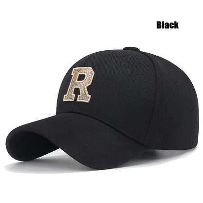 New High Quality R Letter  Gold Thread 3D Embroidery Adjustable Elastic Pineapple Cloth Baseball Cap Sun Hat