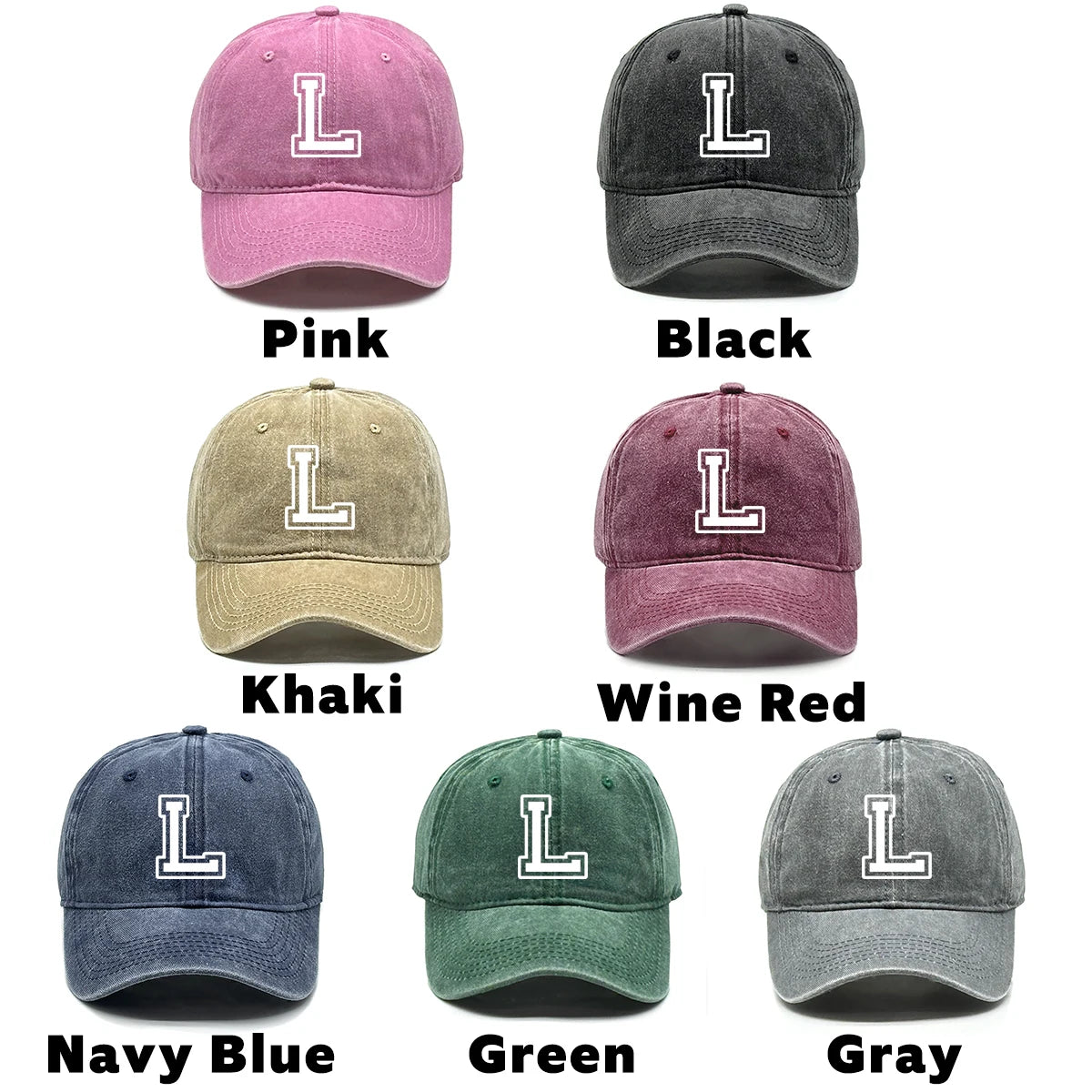 Initial Letter A-Z Print Baseball Cap For Men Women Retro Washed Cotton Dad Hat
