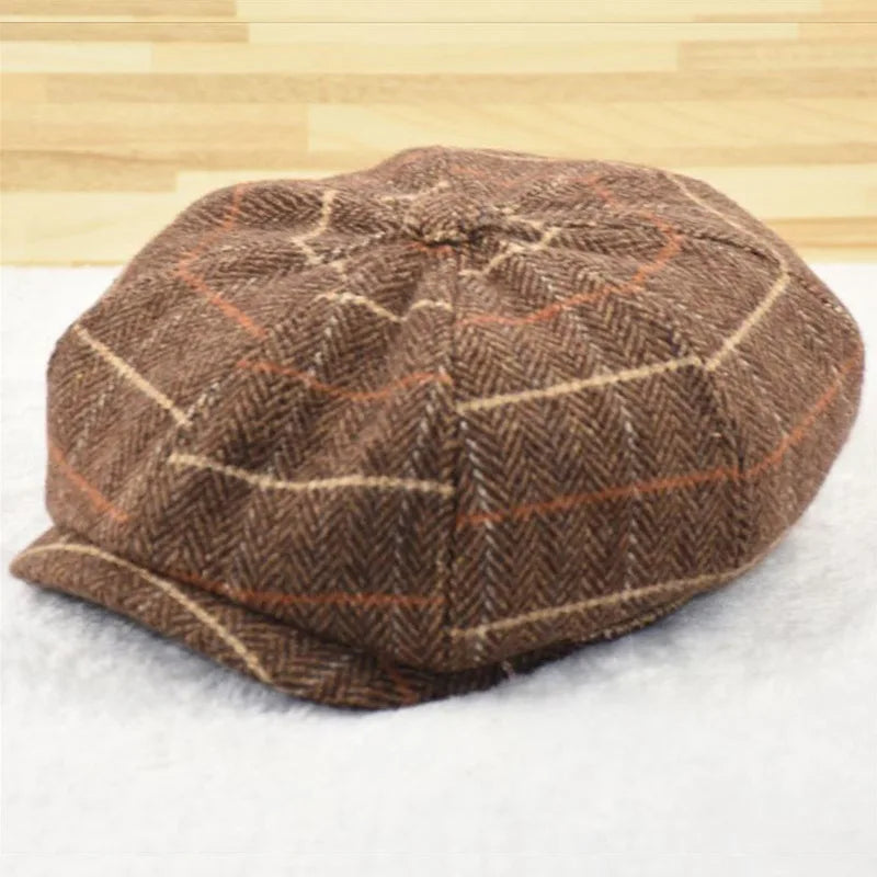 2025 New Plaid Wool Berets Autumn Winter Flat Cap Man