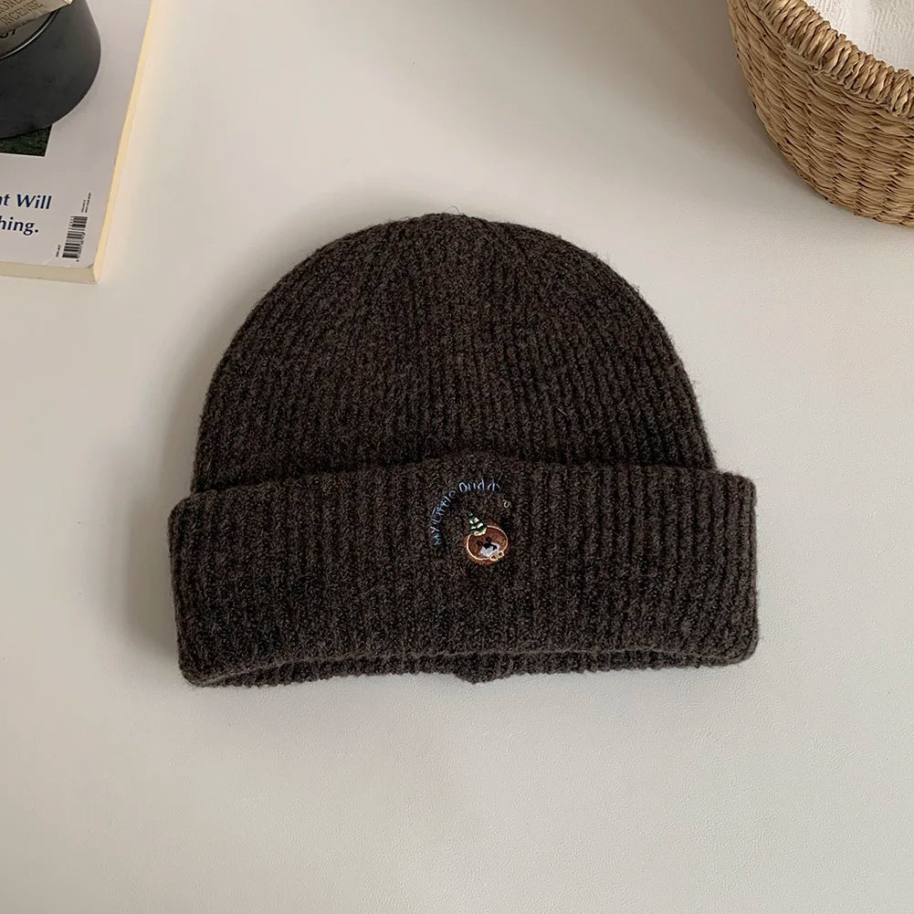 ‌2025 New Autumn Winter Bear Embroidery Windproof Pullover Beanie Hat