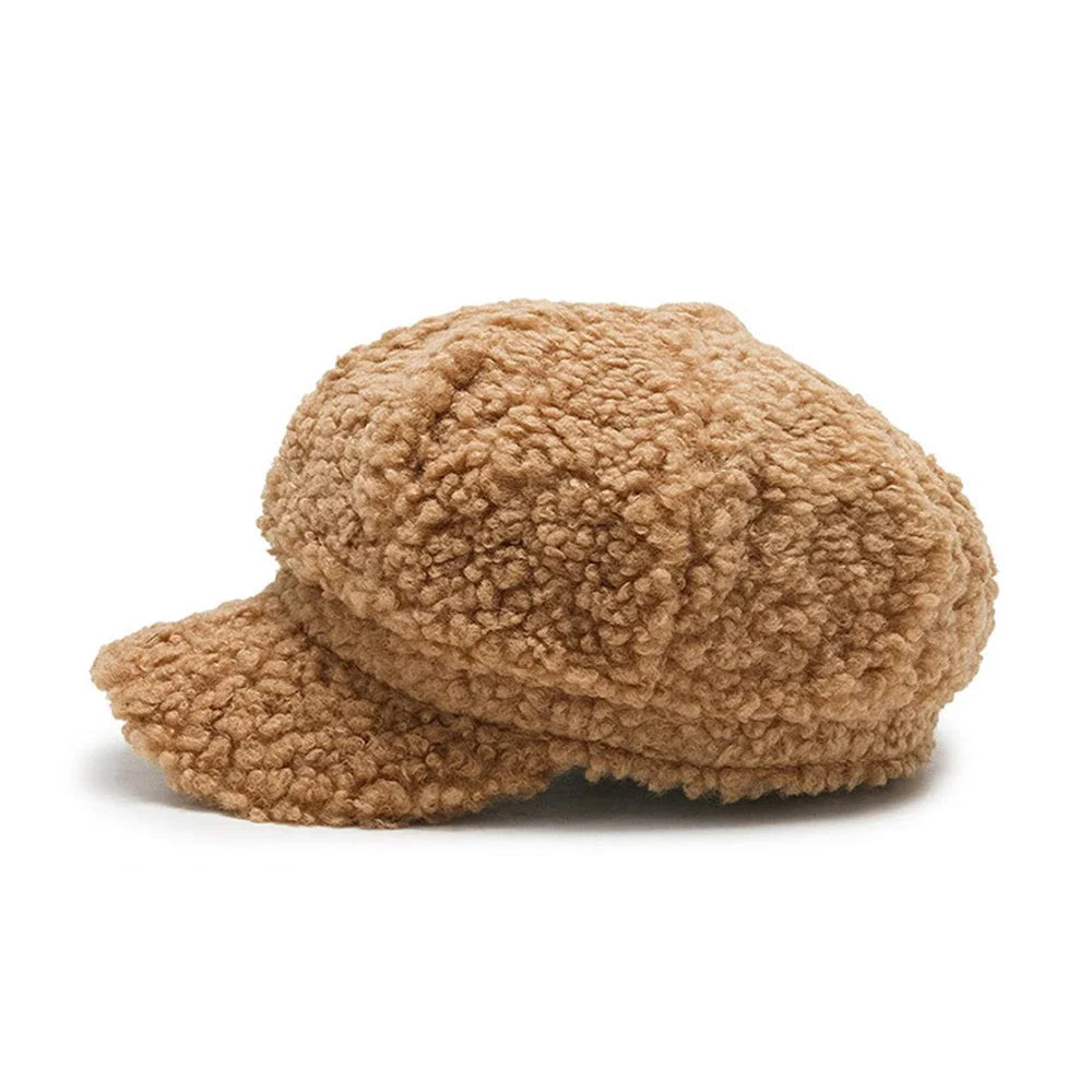 Fashion Lamb Wool Berets Women Autumn Winter Painter Hat Octagonal Cap