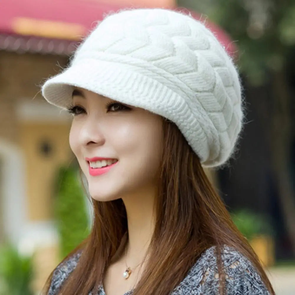 Thicken Warm Striper Knitted Cap Winter Brim Caps