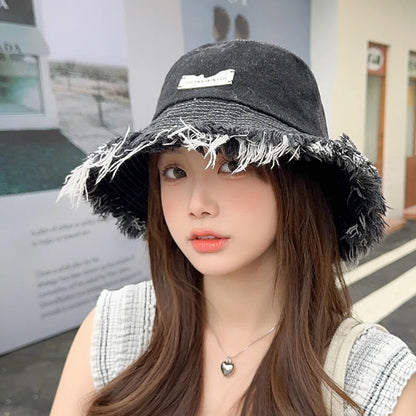 New Summer Logo Blue Washed Denim Large Bucket Hat