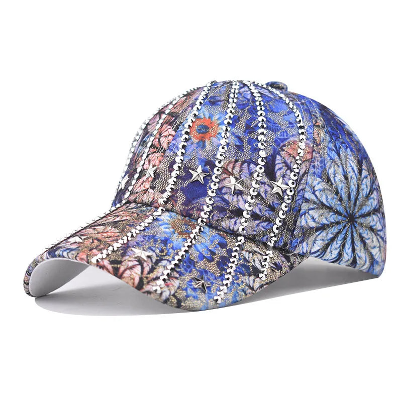 Women Studded Rhinestone Crystals Adjustable Baseball Cap