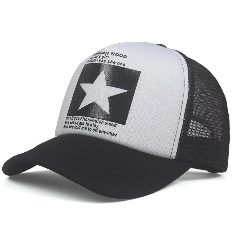 New Trendy Breathable Mesh Hat Pentagram Street Dance Skateboarding Outdoor Leisure Sunshade Baseball Hat Unisex