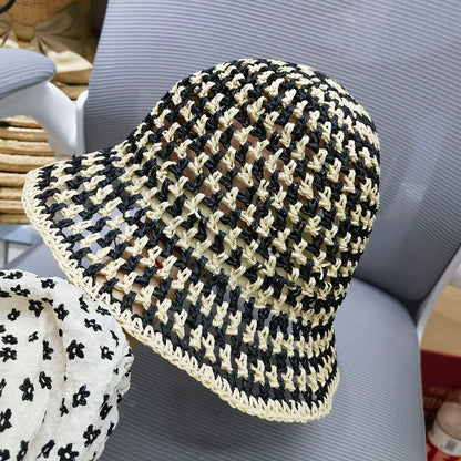 Fashionable Luxury Hollow Hat Sky Blue Striped Hat