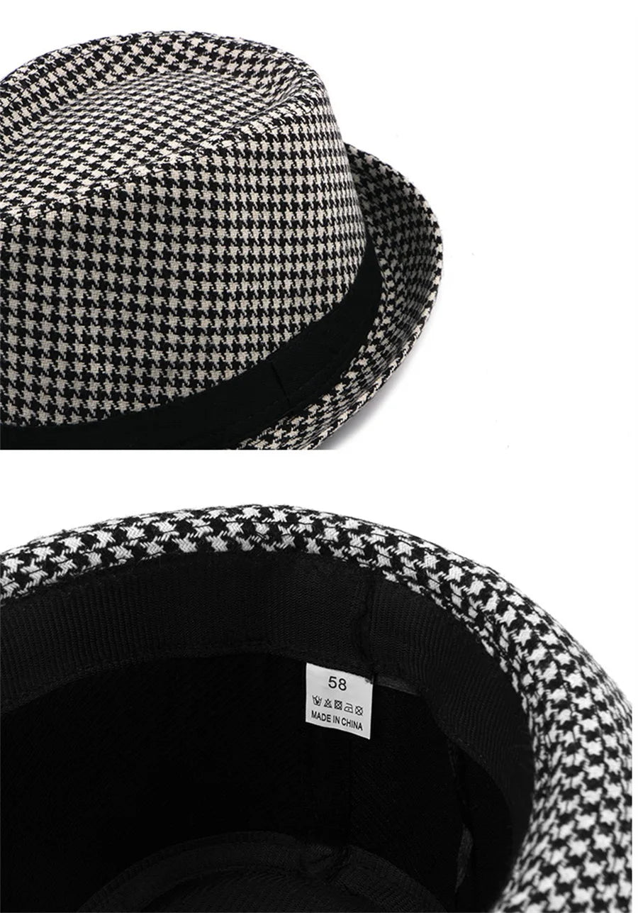 New Vintage Checked Top Hat Men's Middle-Aged And Elderly Woolen Gentleman's Hat
