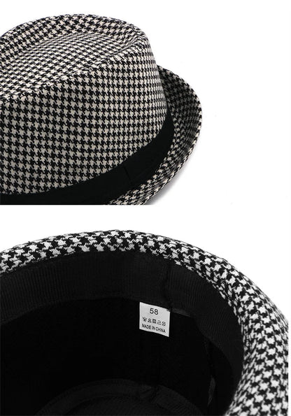 New Vintage Checked Top Hat Men's Middle-Aged And Elderly Woolen Gentleman's Hat