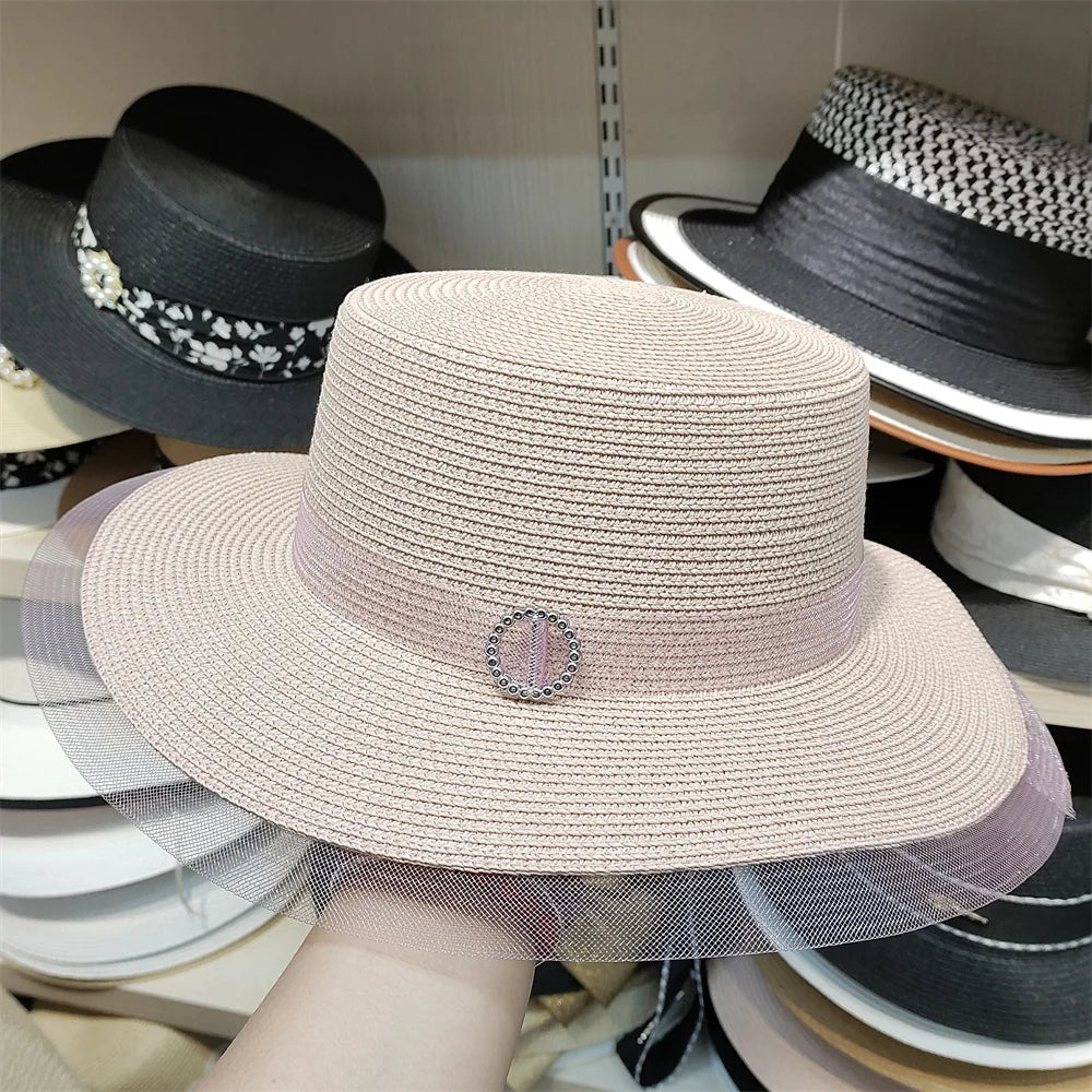 Woolen Rhinestone Solid Color Basin Hat Leisure Outdoor Beach Sun Hat