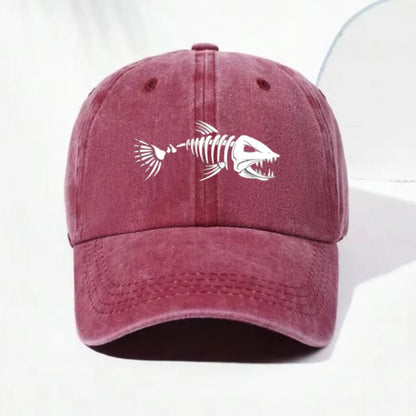 Customize Fish Bone Print Vintage Washed Cotton Baseball Cap