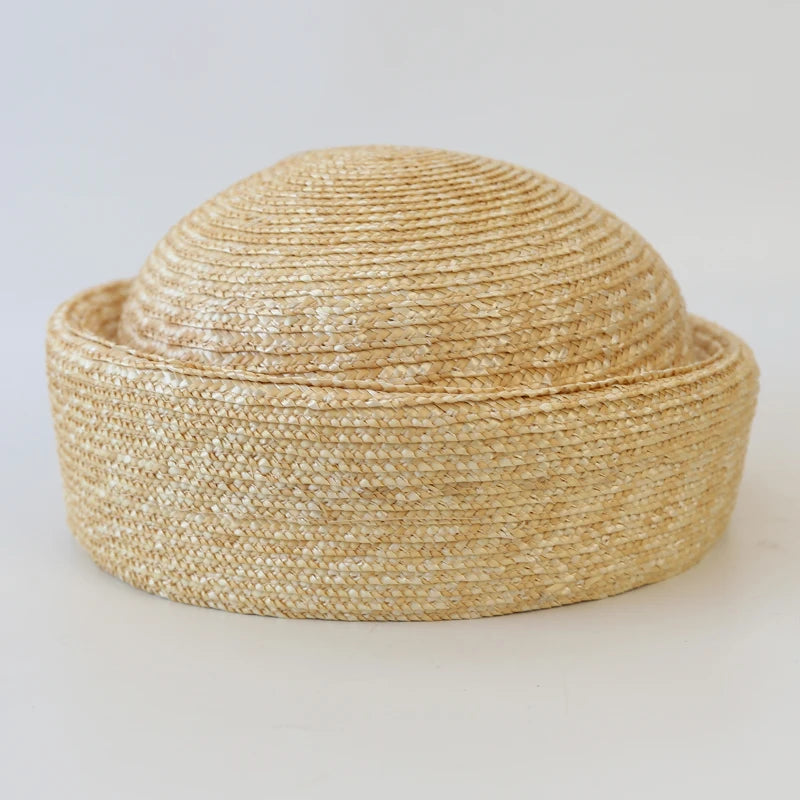 100% Natural Round Straw Hat For Women Japanese Summer Sailor Hat
