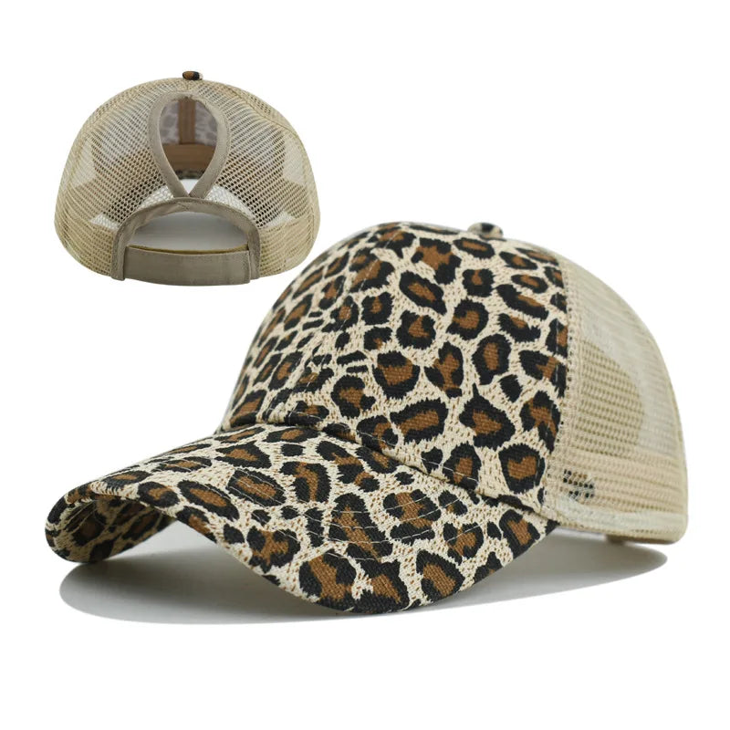 Fashion Leopard Print Baseball Cap Women's Ponytail Hat