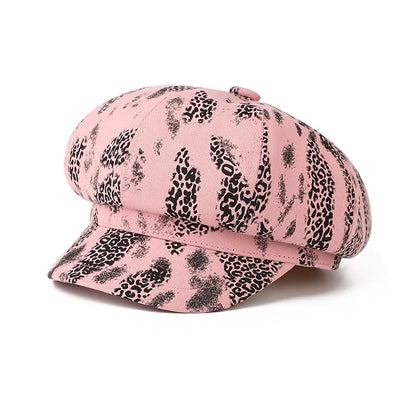 Leopard Print Octagonal Cap Women