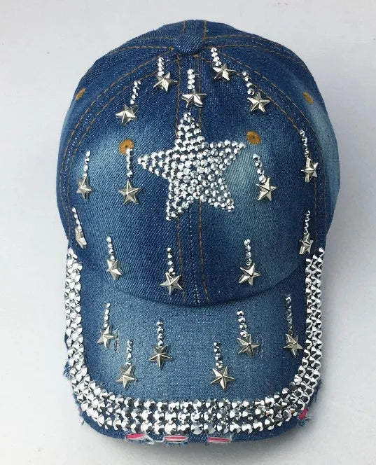 Starry Rhinestone Denim Baseball Cap