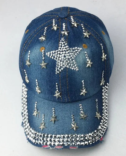 Starry Rhinestone Denim Baseball Cap