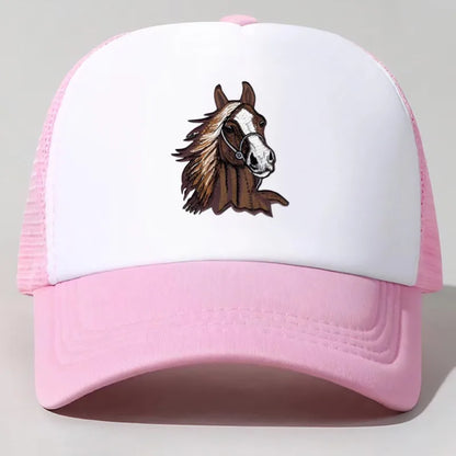 Brown Horse Head Graphic Trucker Hat Adjustable Mesh Baseball Cap Casual Unisex