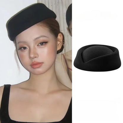 Hepburn Style Black Flat Top Berets Hat Women's French High-End