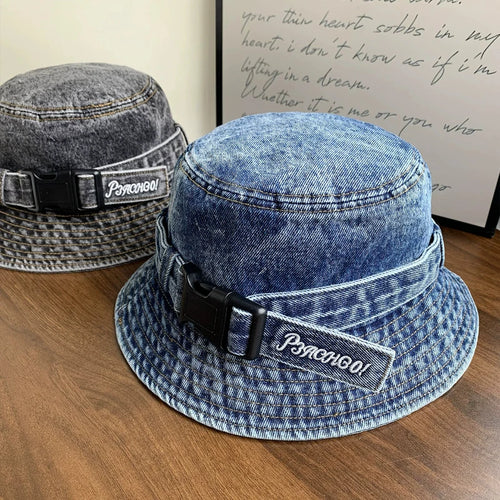 Niche Buckle Belt Design Denim Bucket Hats