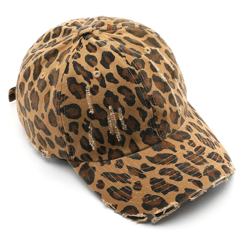 Vintage Distressed Leopard Print Baseball Cap