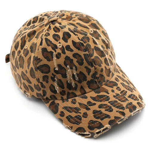 Vintage Distressed Leopard Print Baseball Cap