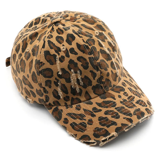 Vintage Distressed Leopard Print Baseball Cap