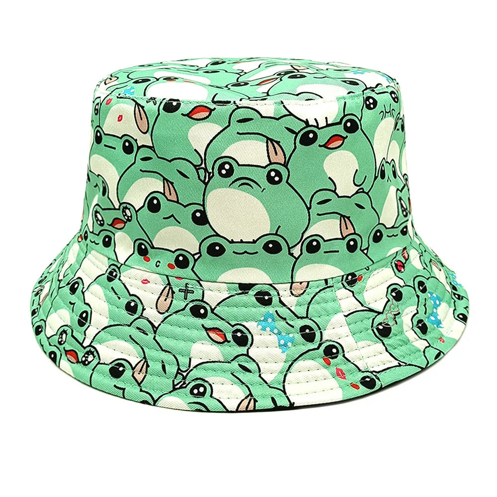 Funny Cartoon Frog Pattern Bucket Hats Hats