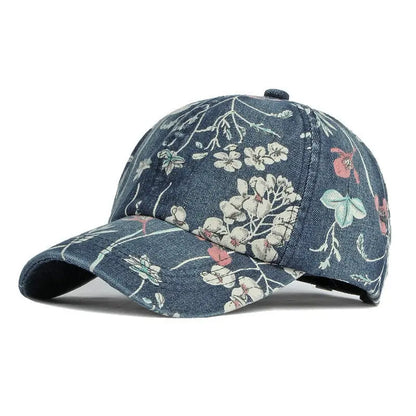 Spring Denim Flower Print Casquette Baseball Cap
