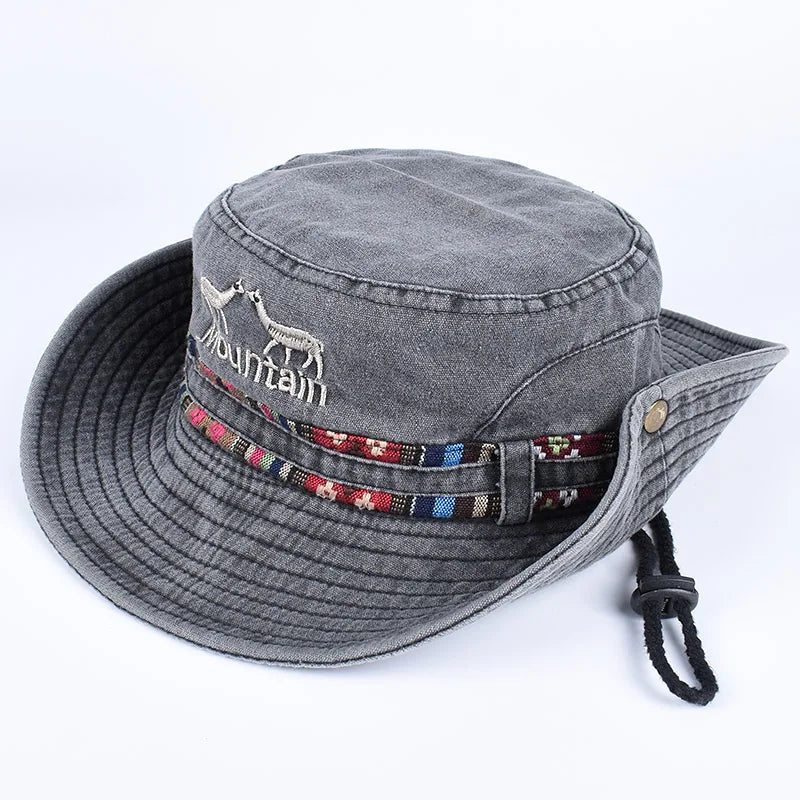 Summer Men's Panama Hat Women Beach Bucket Hat Retro Letter Embroidered