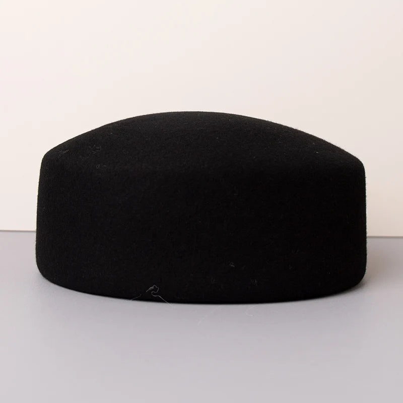 Vintage Hard Top Flat Fedoras Hats Women 100% Wool Felt Berets Hat