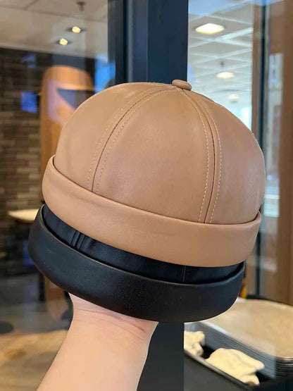 Spring And Summer Vintage Leather Landlord Hat With Adjustable Hip Hop