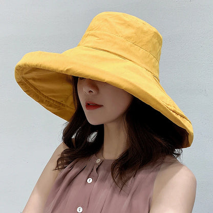 Women's Hat Bucket hat Panamanian Women  Four Seasons Fisherman Hat Big Brim Hat Double-Sided