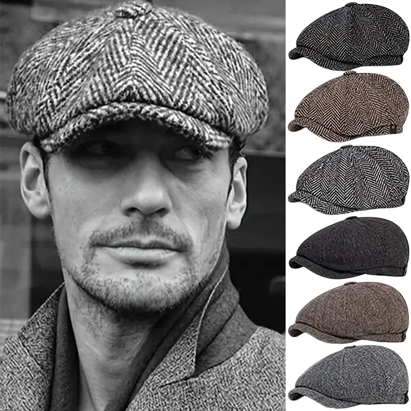 Fashion Berets Men High Quality Autumn Winter Wool Hat Herringbone Flat Cap