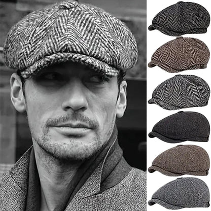 Fashion Berets Men High Quality Autumn Winter Wool Hat Herringbone Flat Cap