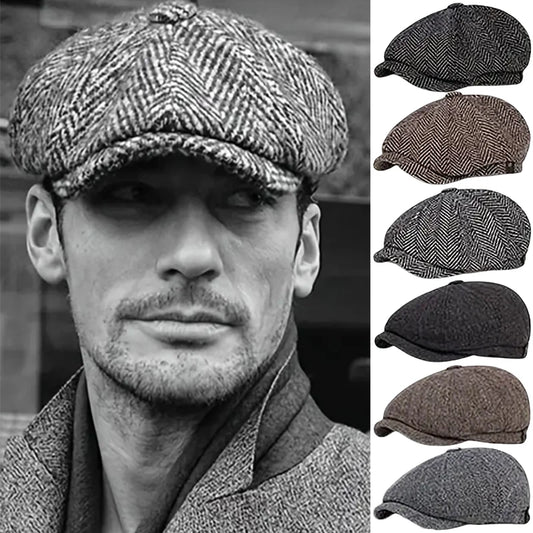 Fashion Berets Men High Quality Autumn Winter Wool Hat Herringbone Flat Cap