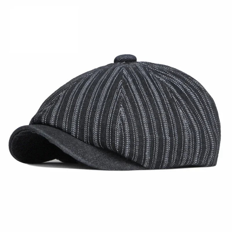 Striped Washed Denim Hats For Men Boinas Newsboy Caps
